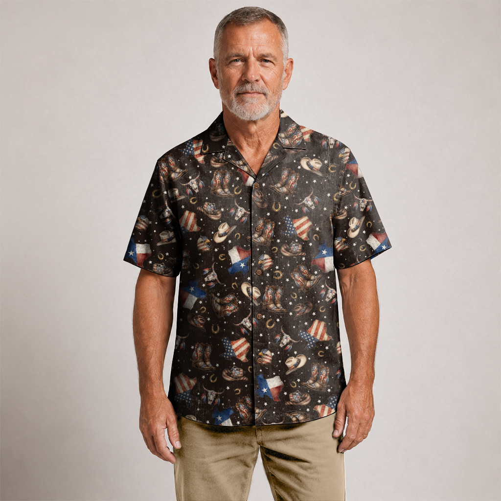 Texas Hawaiian Shirt for Men - Western Print Button-Up