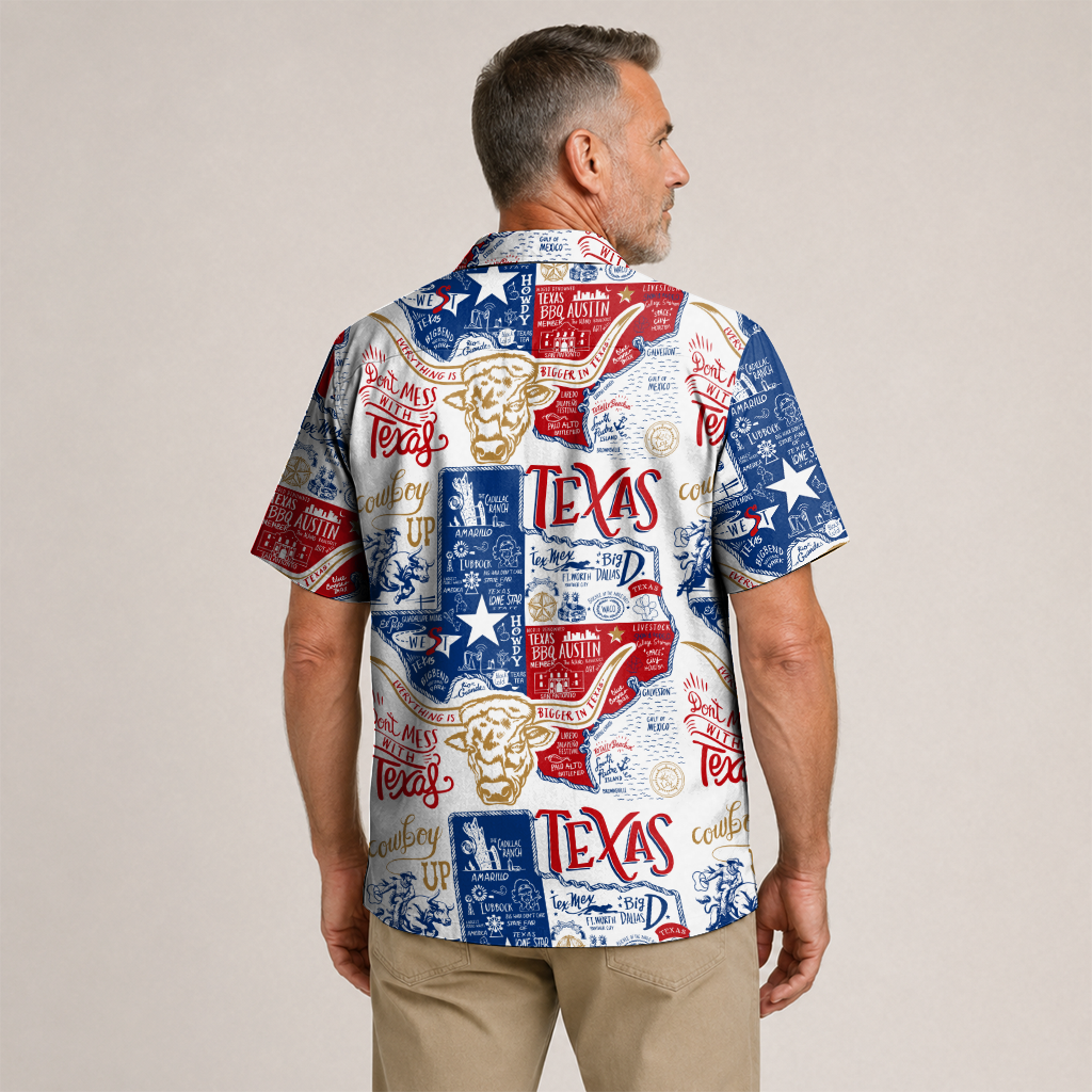 Men's Western Hawaiian Shirt - Texas Print Button-Up