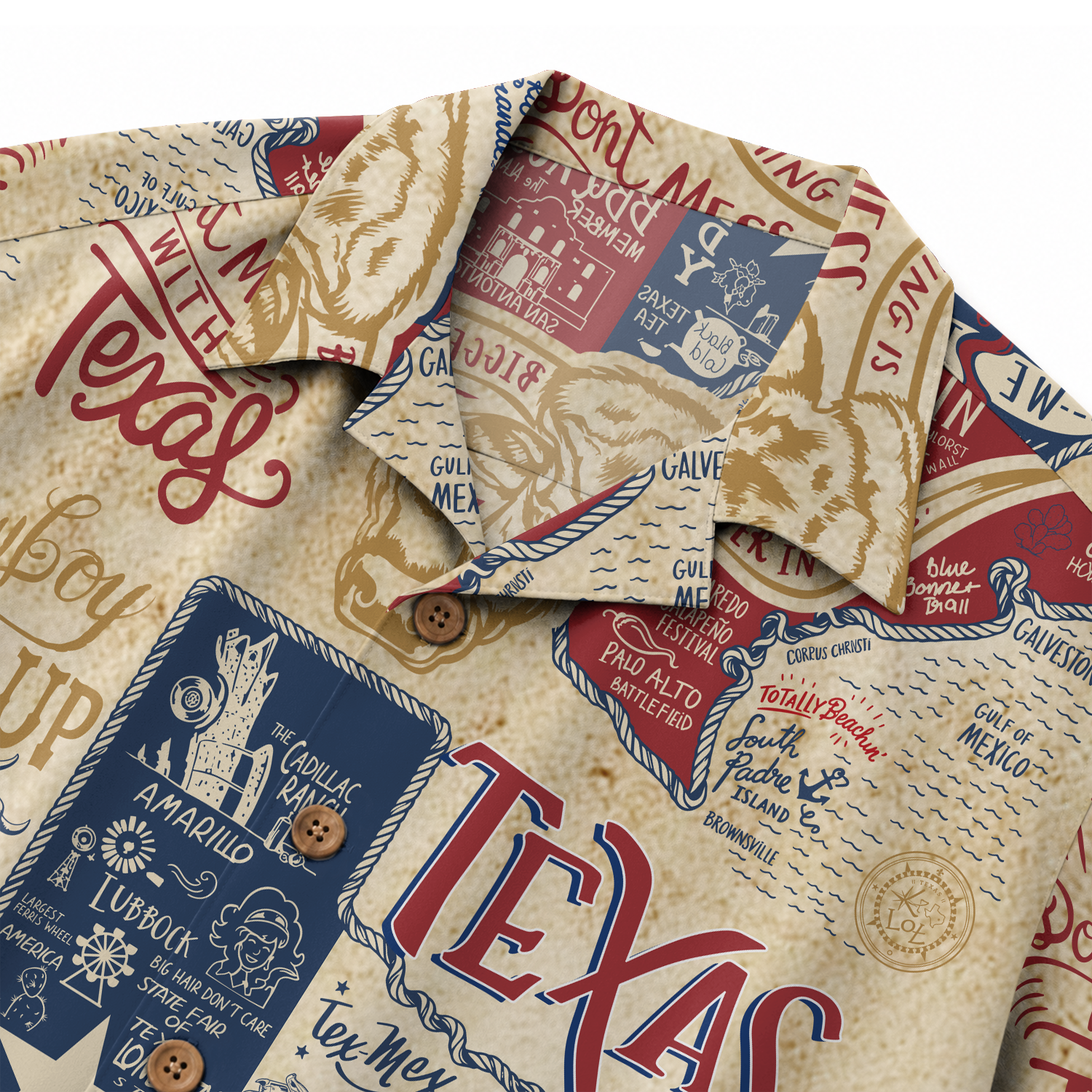 Texas Shirt for Men - Hawaiian Print Short Sleeve Button-Up