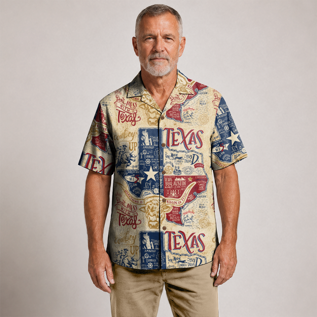 Texas Shirt for Men - Hawaiian Print Short Sleeve Button-Up
