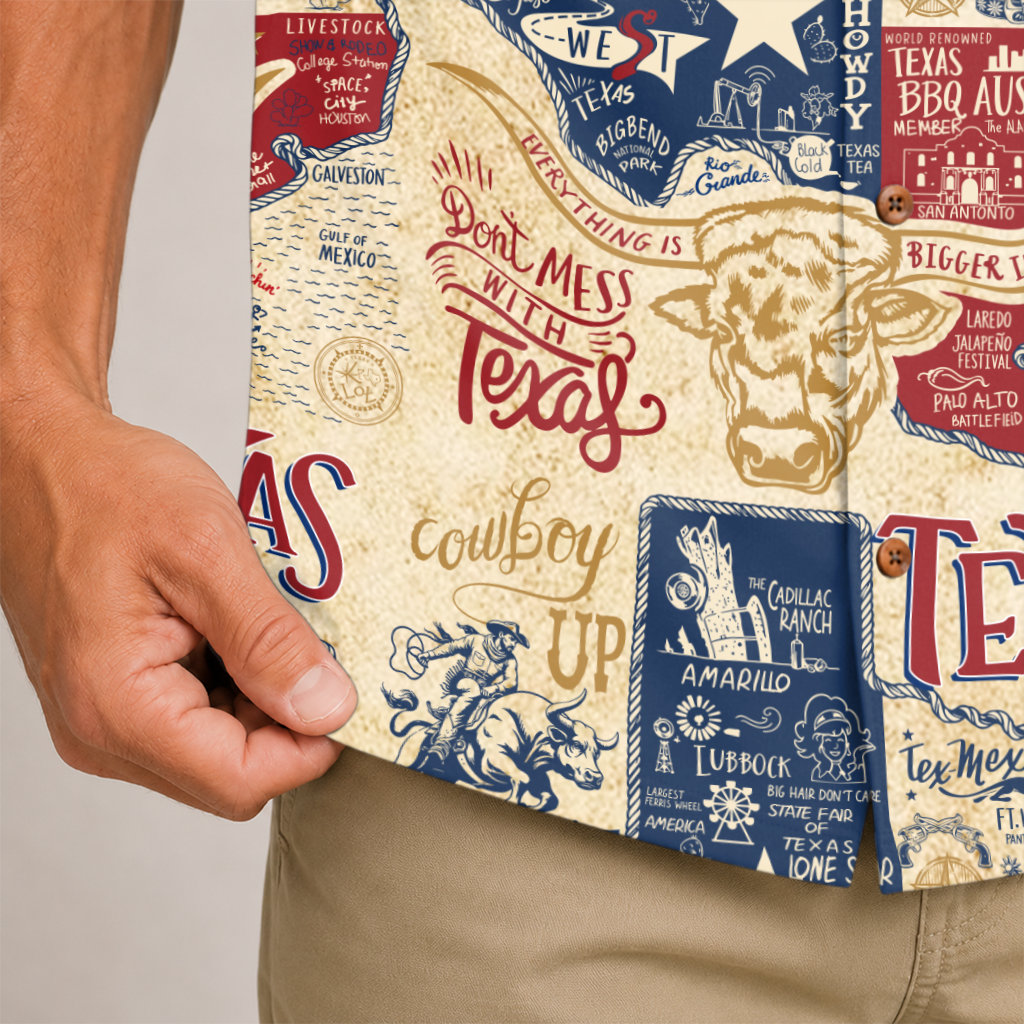 Texas Shirt for Men - Hawaiian Print Short Sleeve Button-Up