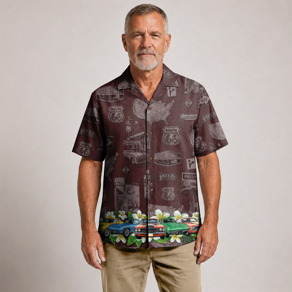 Classic Car Shirt for Men - Vintage Car Hawaiian Short Sleeve Button Down