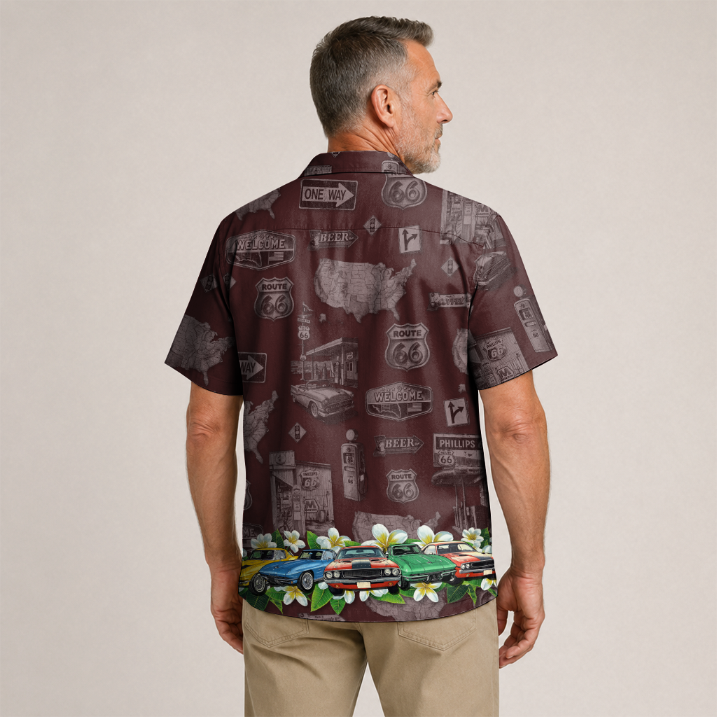 Classic Car Shirt for Men - Vintage Car Hawaiian Short Sleeve Button Down