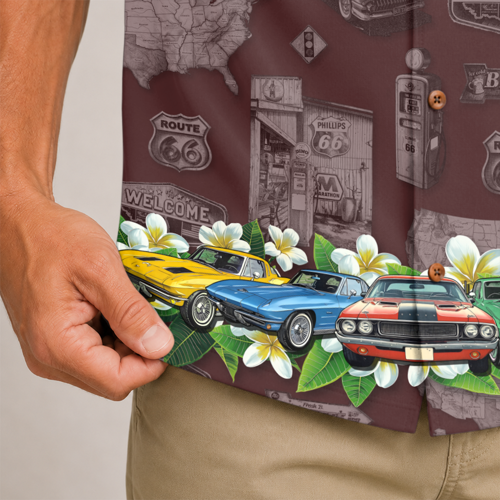 Classic Car Shirt for Men - Vintage Car Hawaiian Short Sleeve Button Down