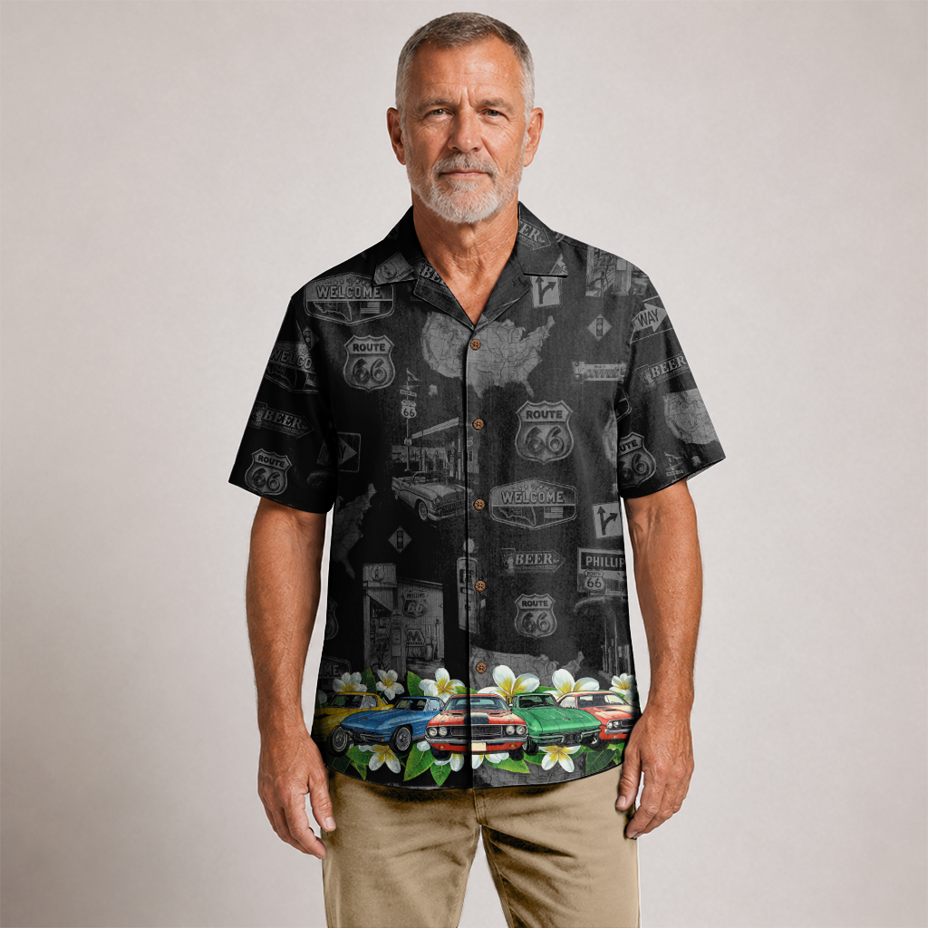 Classic Car Shirt for Men - Vintage Car Hawaiian Short Sleeve Button Down