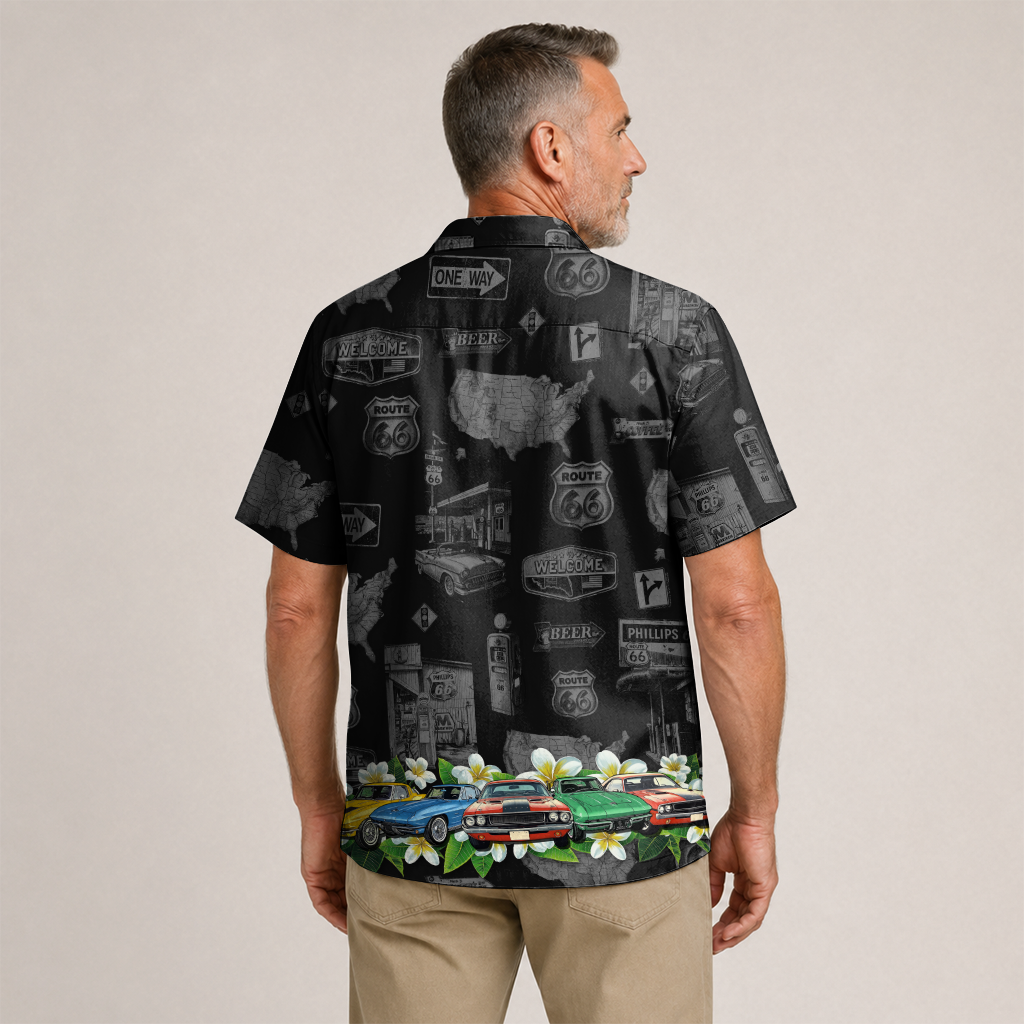 Classic Car Shirt for Men - Vintage Car Hawaiian Short Sleeve Button Down