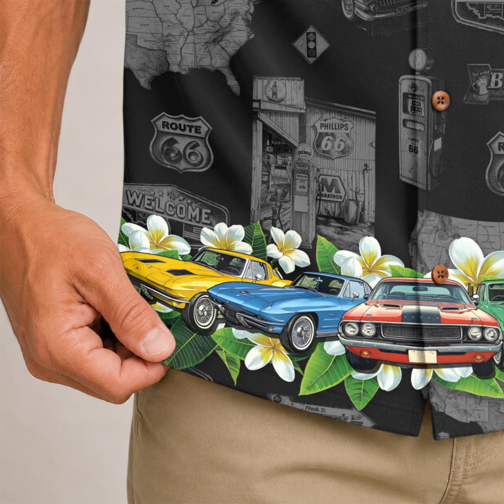 Classic Car Shirt for Men - Vintage Car Hawaiian Short Sleeve Button Down