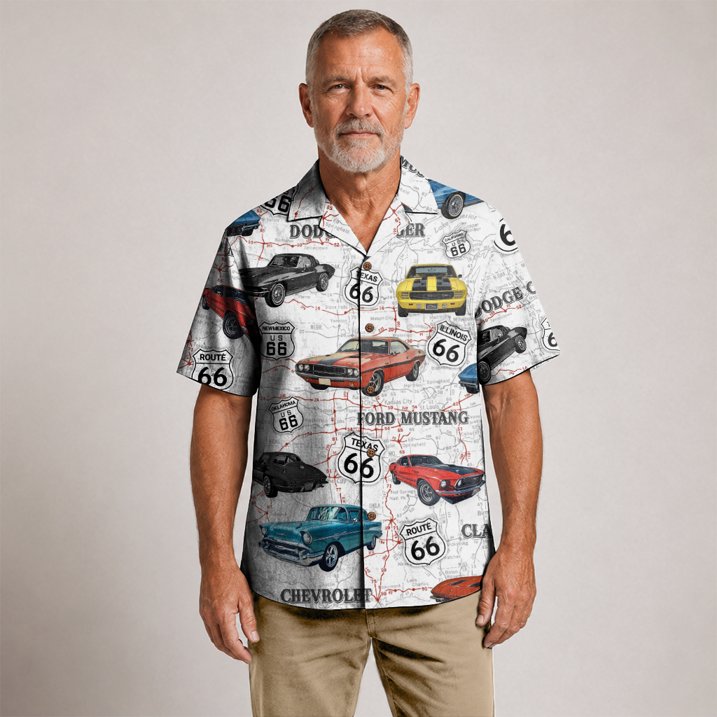 Classic Car Shirt for Men - Vintage Car Hawaiian Short Sleeve Button Down