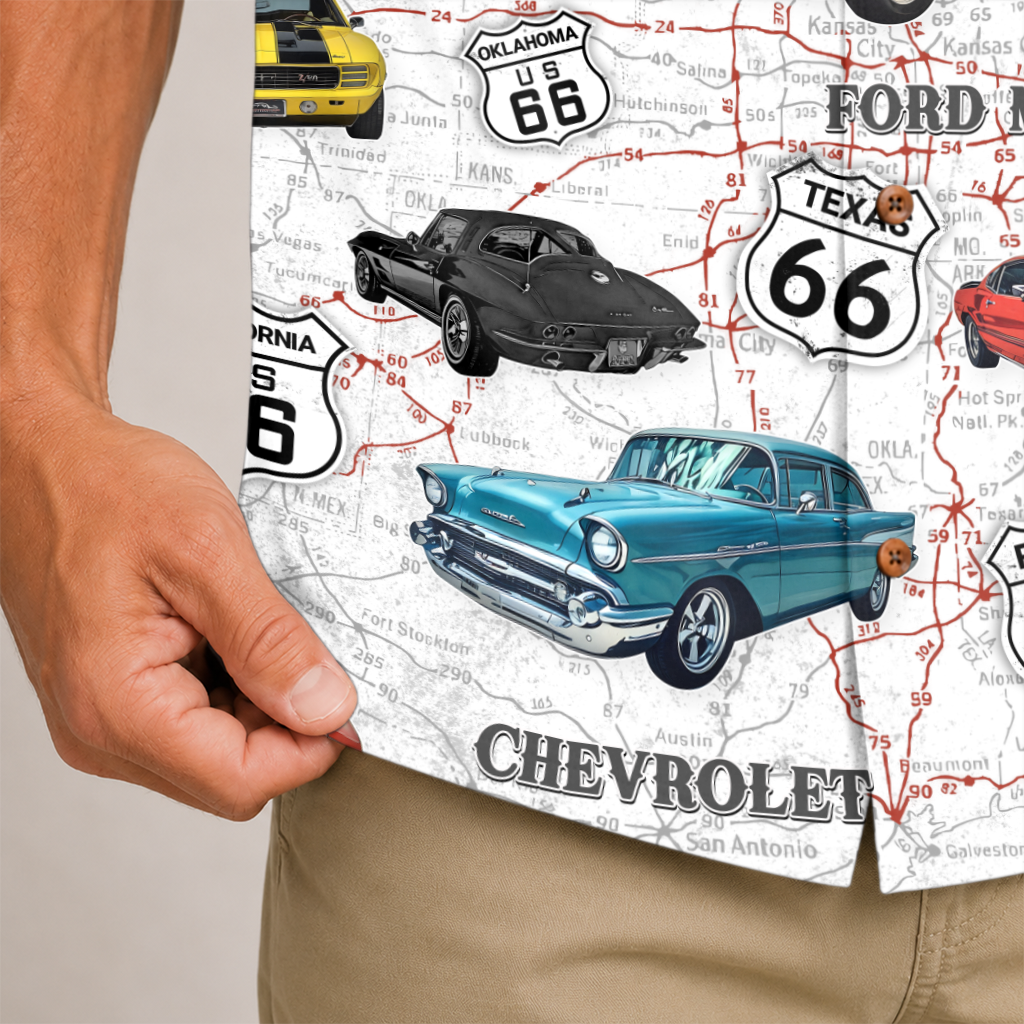 Classic Car Shirt for Men - Vintage Car Hawaiian Short Sleeve Button Down