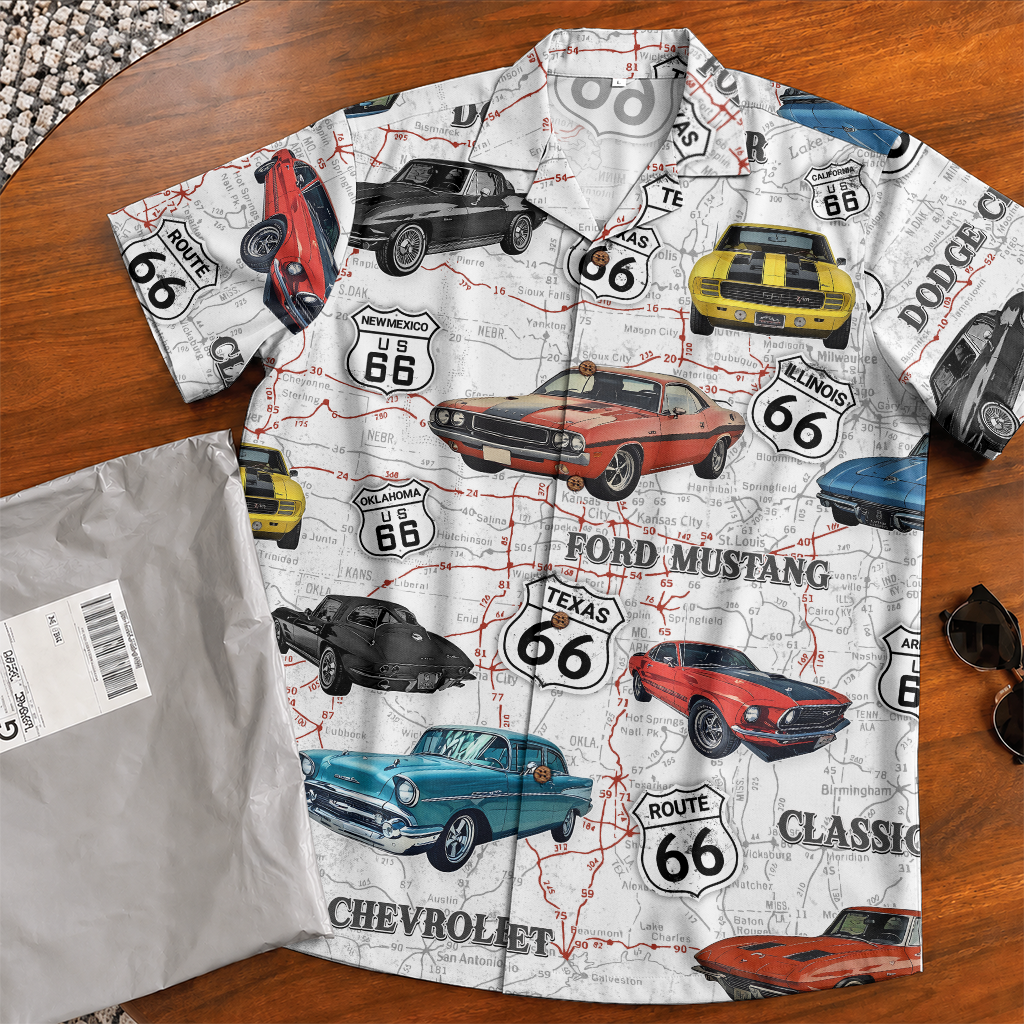 Classic Car Shirt for Men - Vintage Car Hawaiian Short Sleeve Button Down