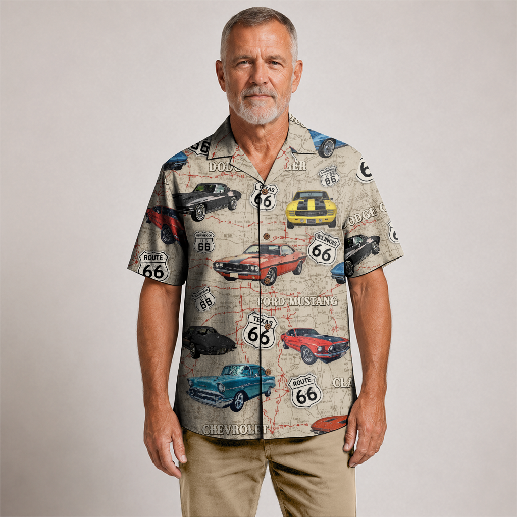 Classic Car Shirt for Men - Vintage Car Hawaiian Short Sleeve Button Down