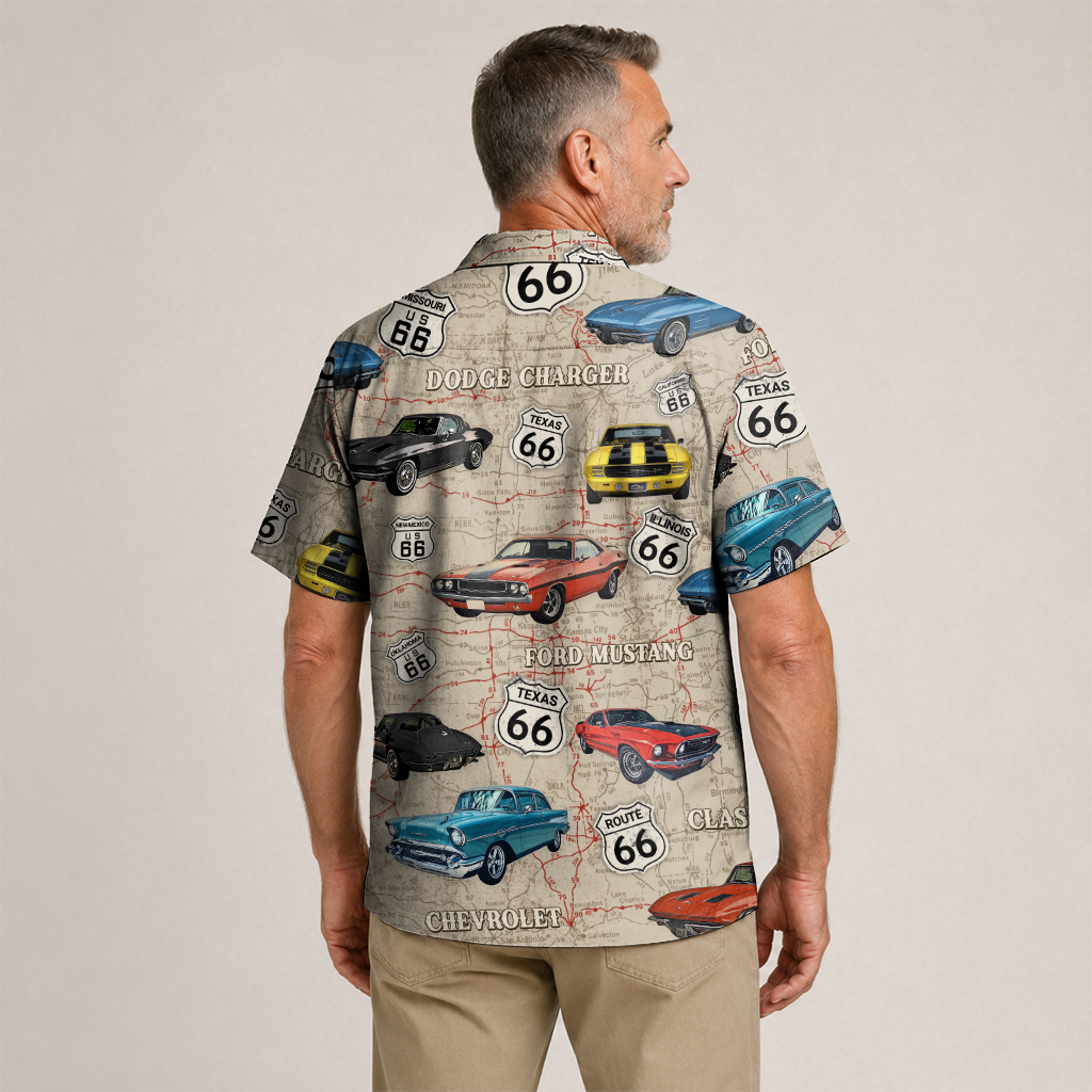 Classic Car Shirt for Men - Vintage Car Hawaiian Short Sleeve Button Down