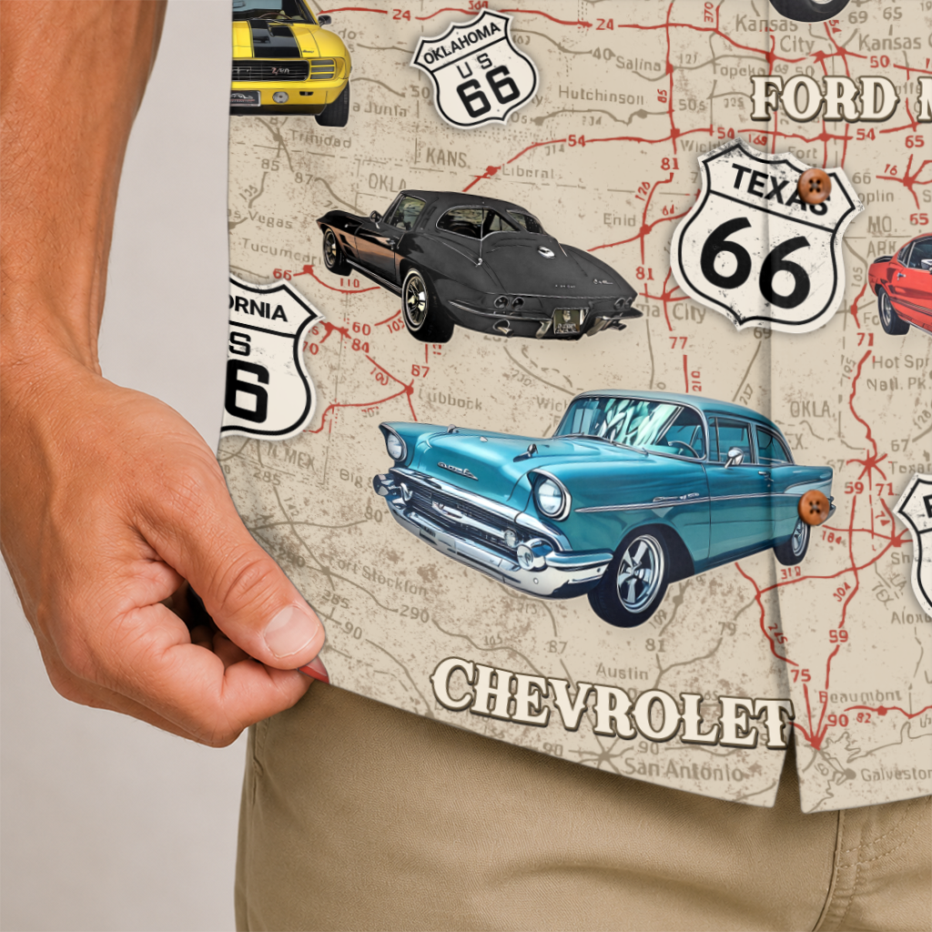 Classic Car Shirt for Men - Vintage Car Hawaiian Short Sleeve Button Down