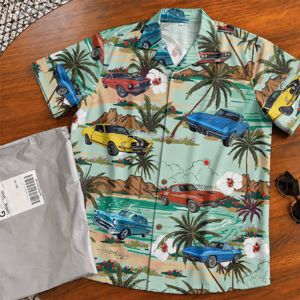 Classic Car Shirt for Men - Vintage Car Hawaiian Short Sleeve Button Down