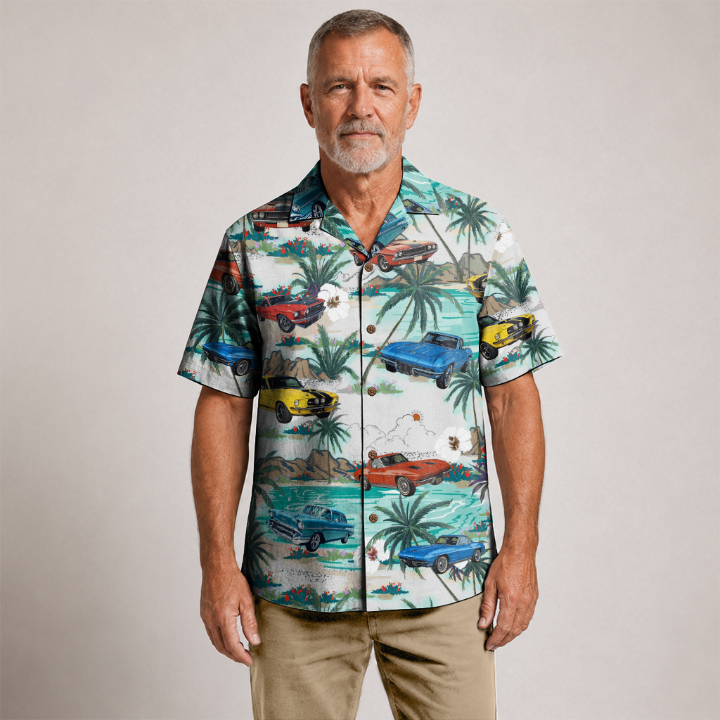 Classic Car Shirt for Men - Vintage Car Hawaiian Short Sleeve Button Down