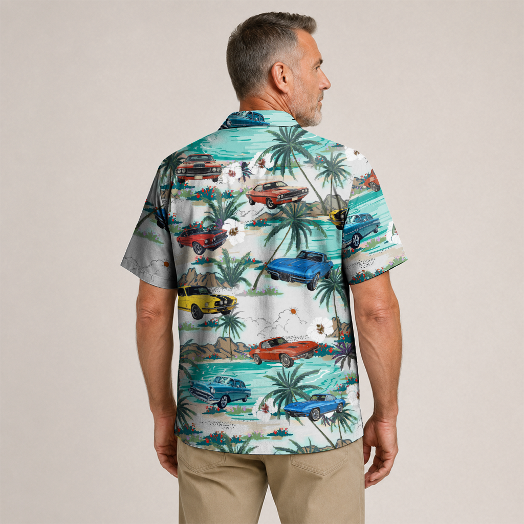 Classic Car Shirt for Men - Vintage Car Hawaiian Short Sleeve Button Down