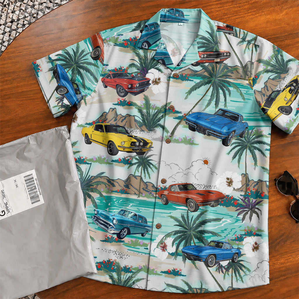 Classic Car Shirt for Men - Vintage Car Hawaiian Short Sleeve Button Down
