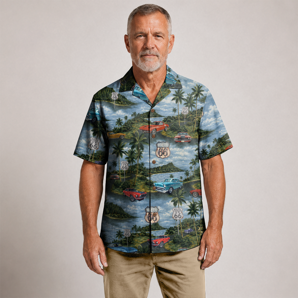 Classic Car Shirt for Men - Vintage Car Hawaiian Short Sleeve Button Down