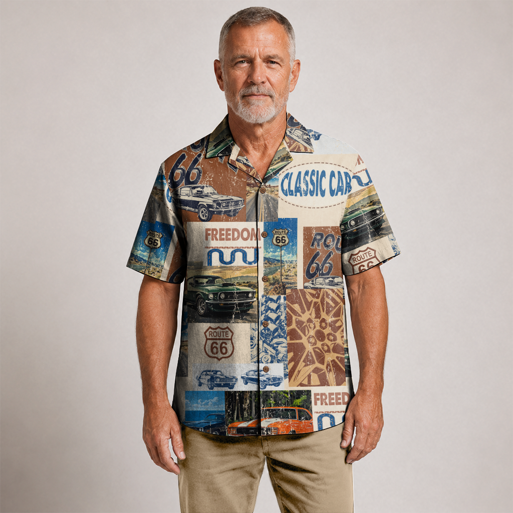 Classic Car Shirt for Men - Vintage Car Hawaiian Short Sleeve Button Down