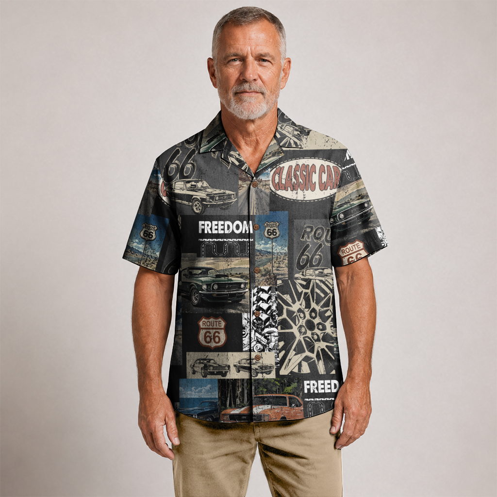 Classic Car Shirt for Men - Vintage Car Hawaiian Short Sleeve Button Down