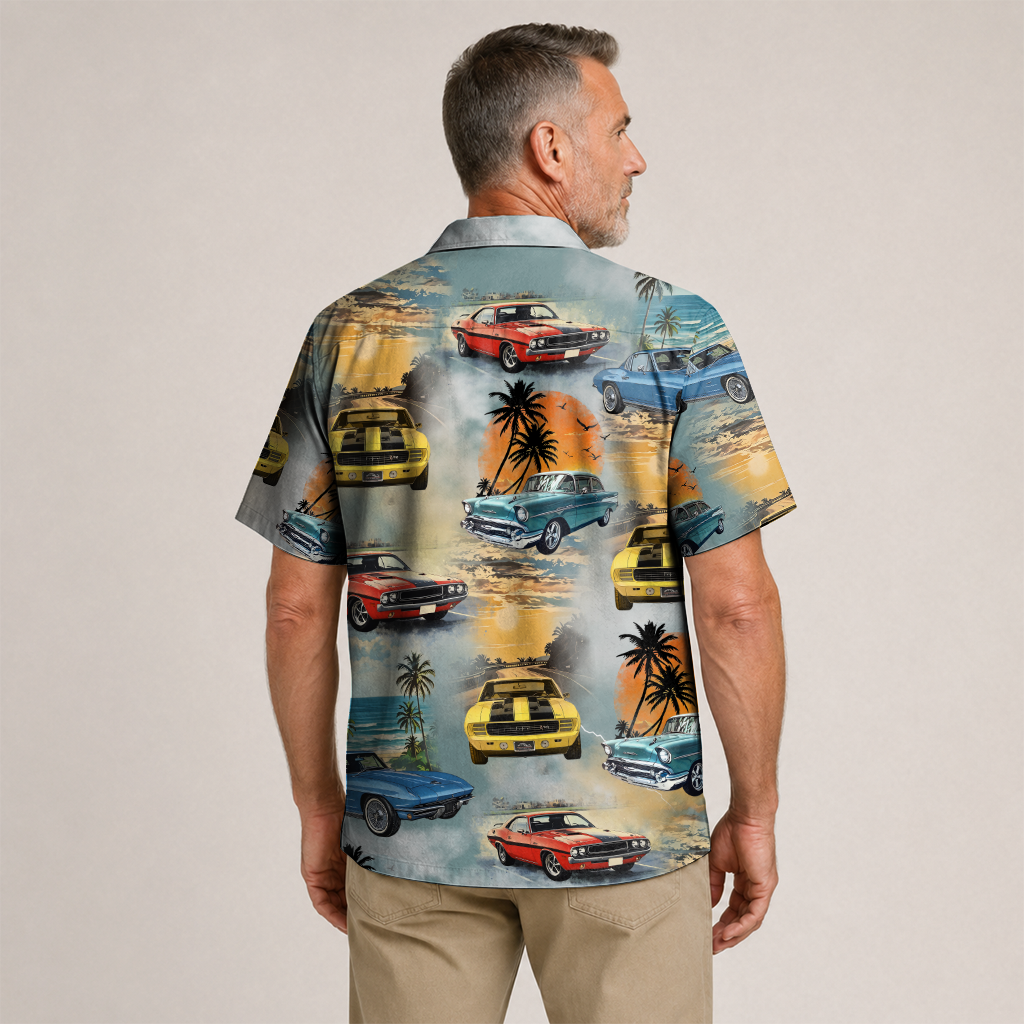 Classic Car Shirt for Men - Vintage Car Hawaiian Short Sleeve Button Down