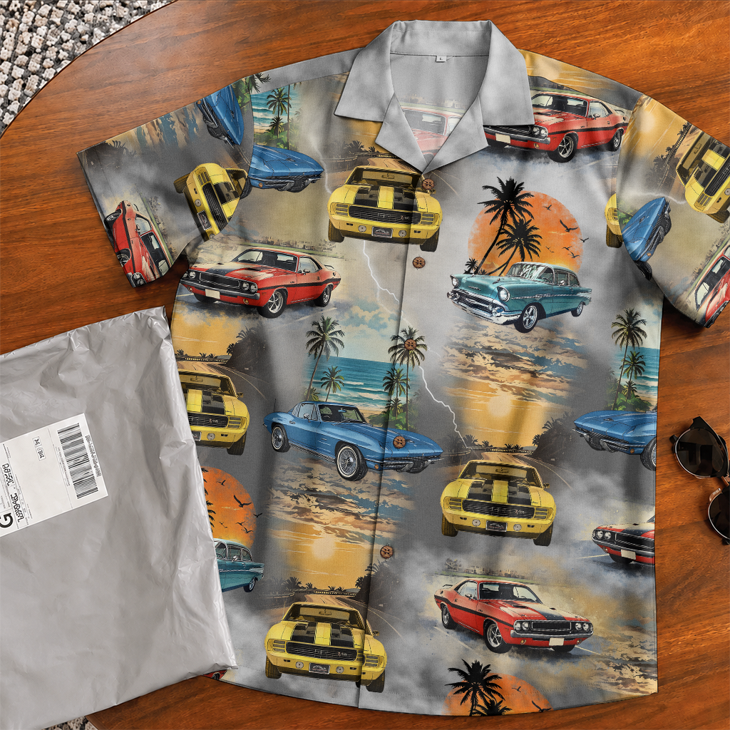 Classic Car Shirt for Men - Vintage Car Hawaiian Short Sleeve Button Down