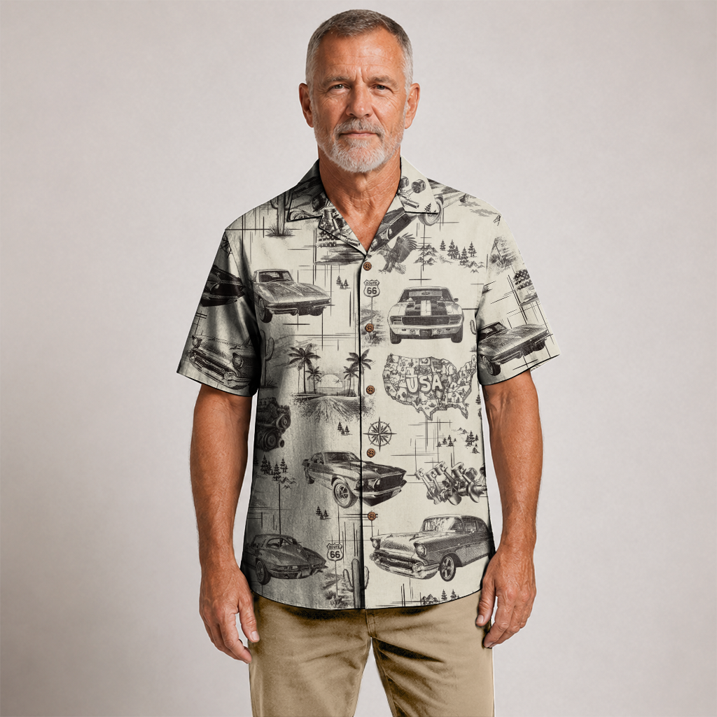 Classic Car Shirt for Men - Vintage Car Hawaiian Short Sleeve Button Down