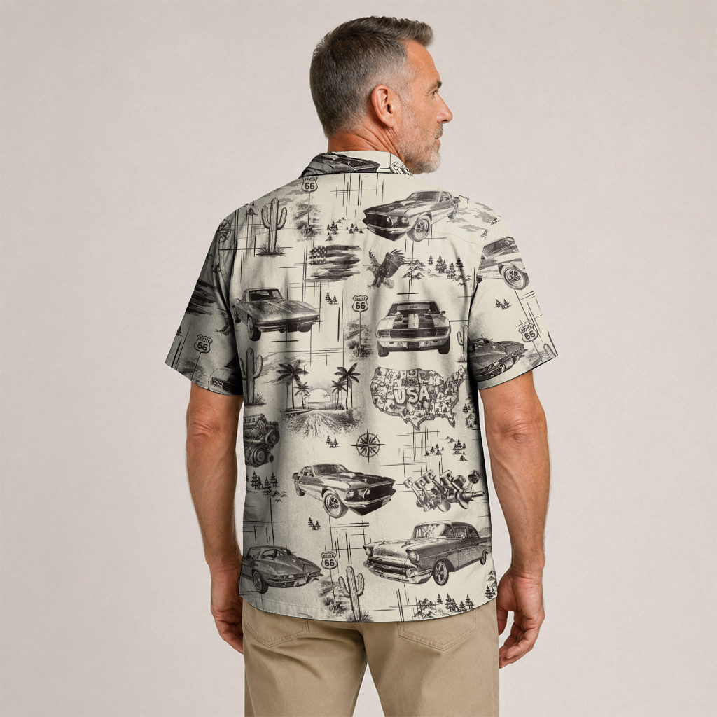 Classic Car Shirt for Men - Vintage Car Hawaiian Short Sleeve Button Down