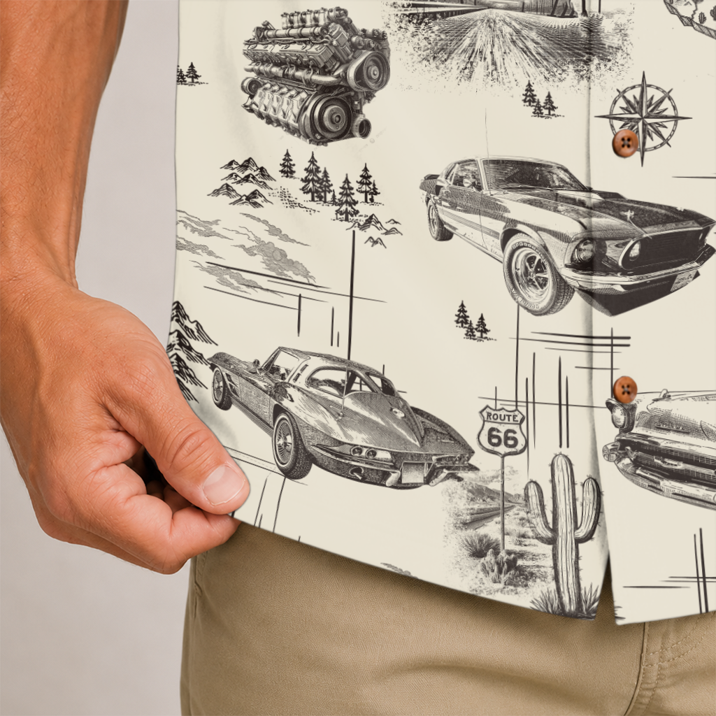 Classic Car Shirt for Men - Vintage Car Hawaiian Short Sleeve Button Down