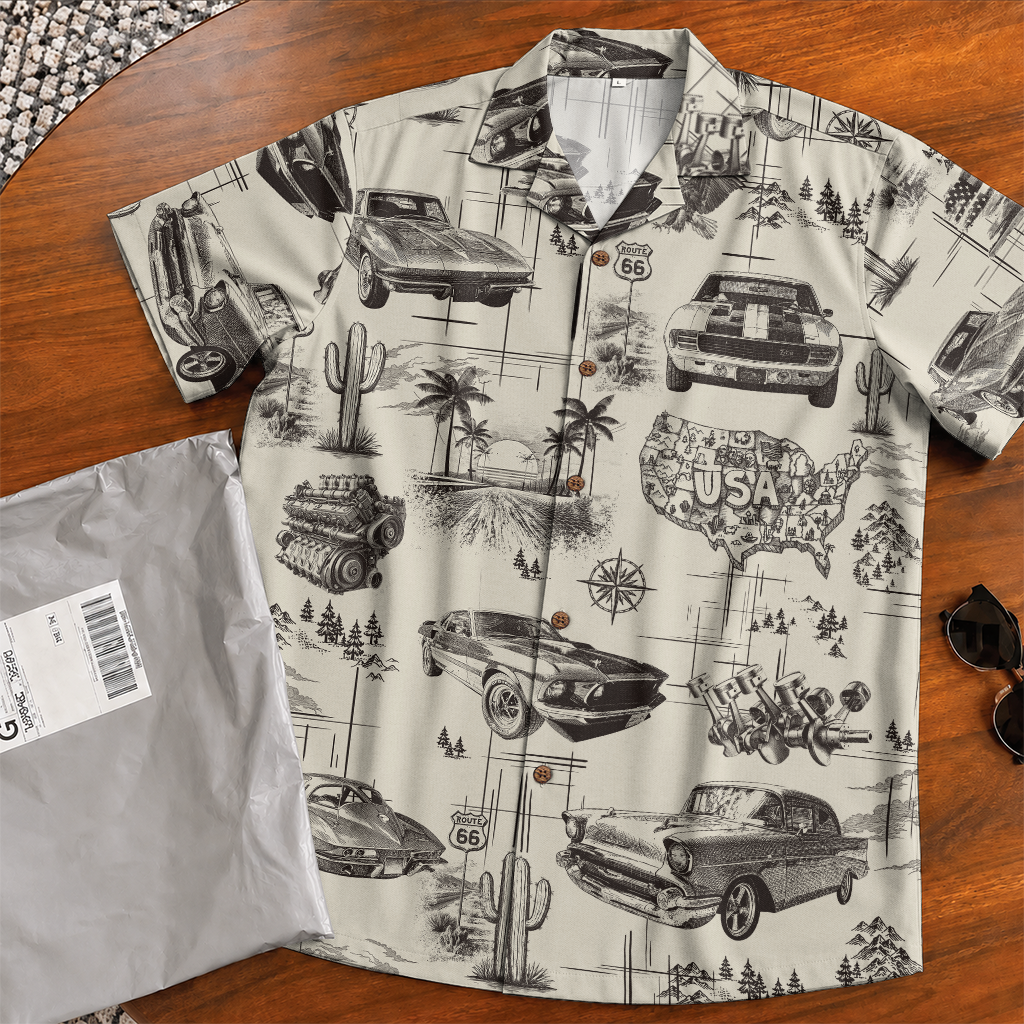 Classic Car Shirt for Men - Vintage Car Hawaiian Short Sleeve Button Down