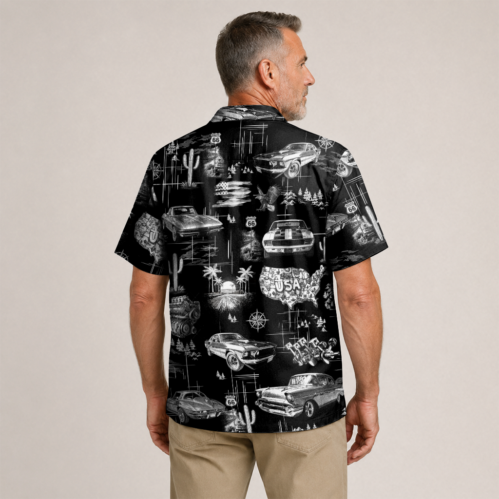 Classic Car Shirt for Men - Vintage Car Hawaiian Short Sleeve Button Down