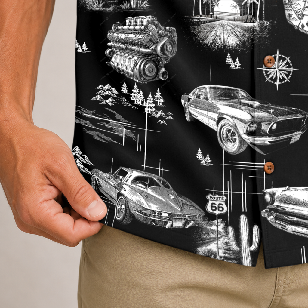 Classic Car Shirt for Men - Vintage Car Hawaiian Short Sleeve Button Down