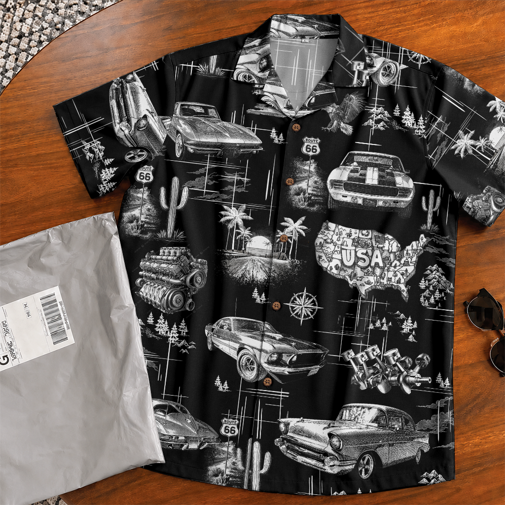 Classic Car Shirt for Men - Vintage Car Hawaiian Short Sleeve Button Down