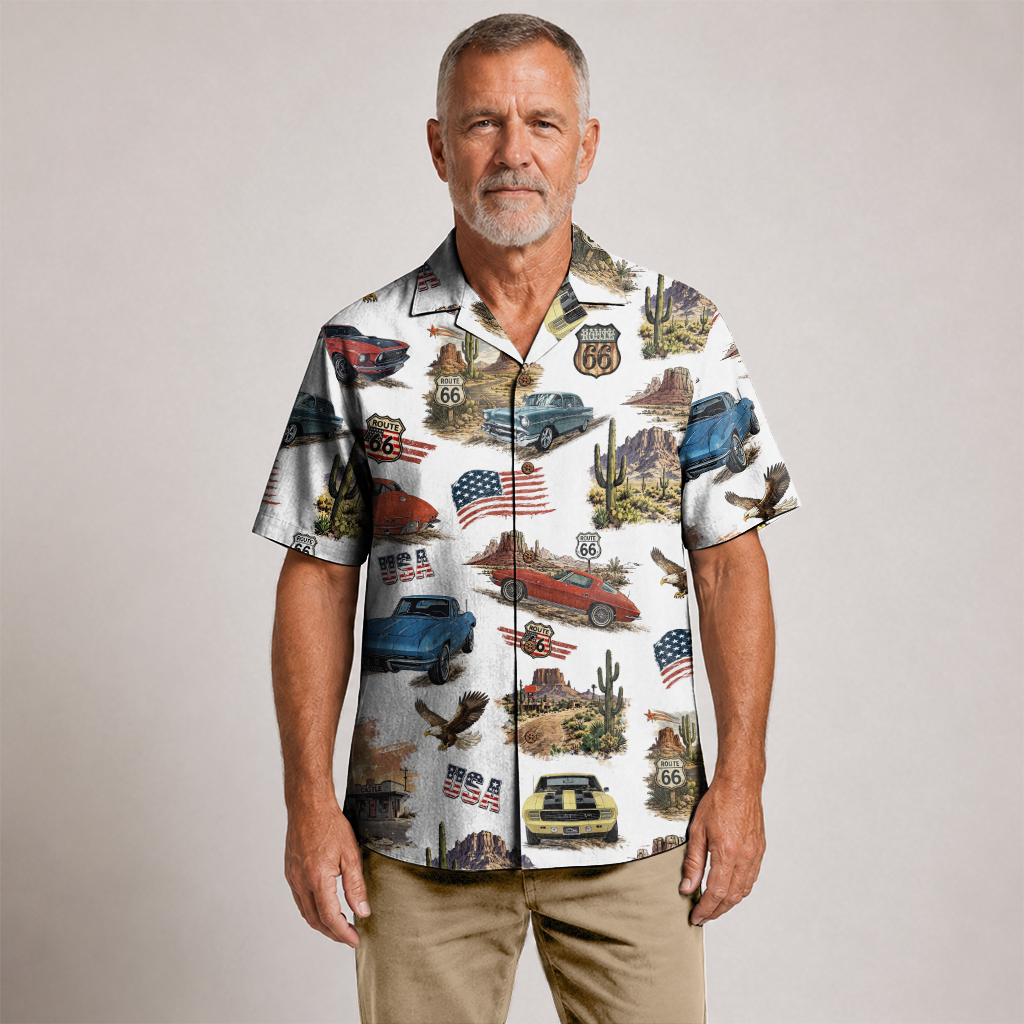 Classic Car Shirt for Men - Vintage Car Hawaiian Short Sleeve Button Down