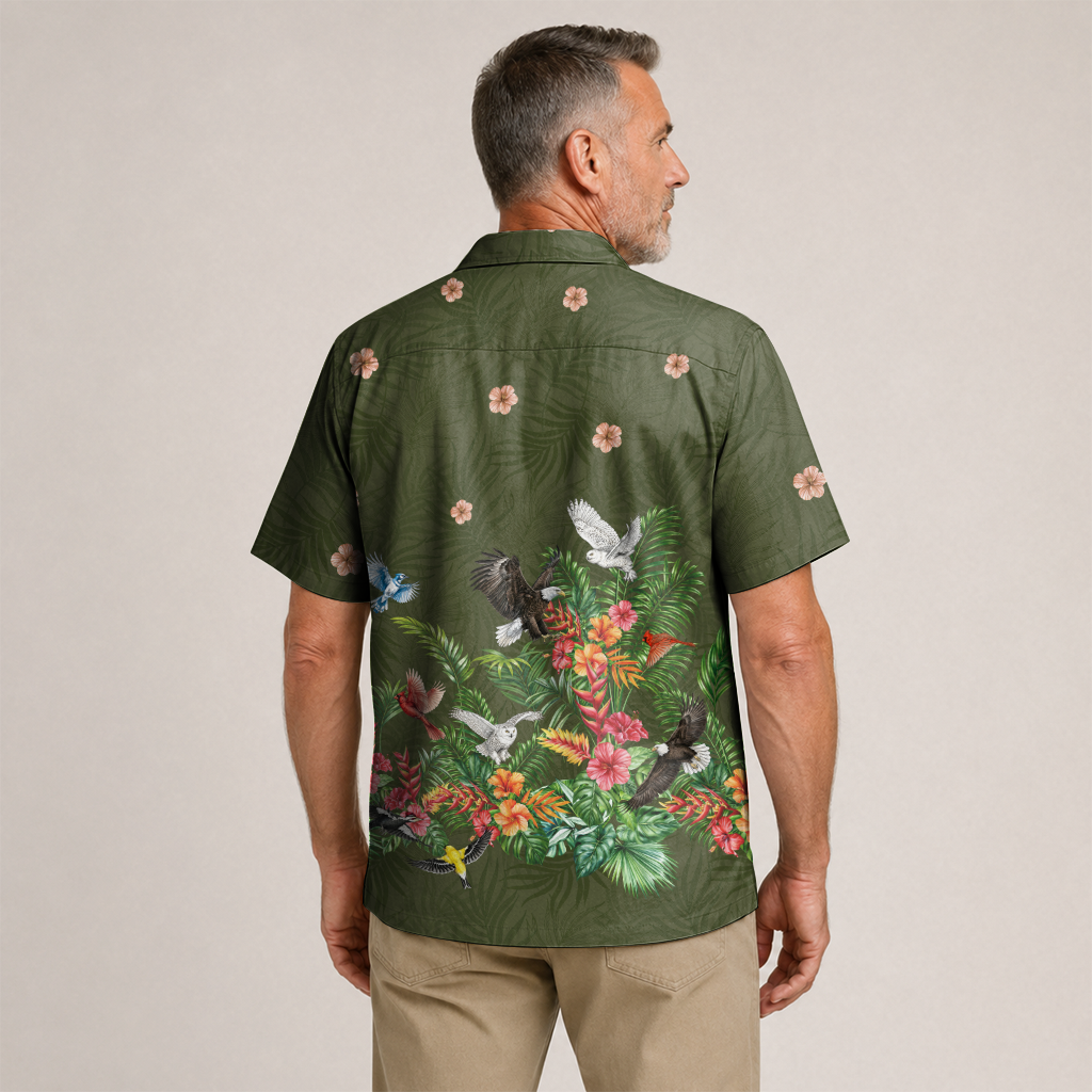 Men's Hawaiian Shirt - Bird Watching Nature Print