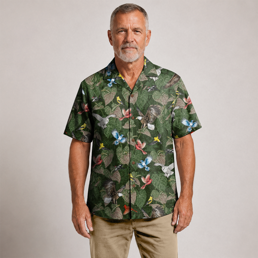 Men's Hawaiian Shirt - Bird Watching Nature Print