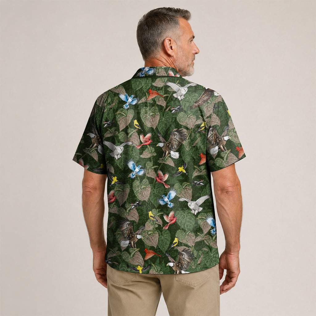 Men's Hawaiian Shirt - Bird Watching Nature Print