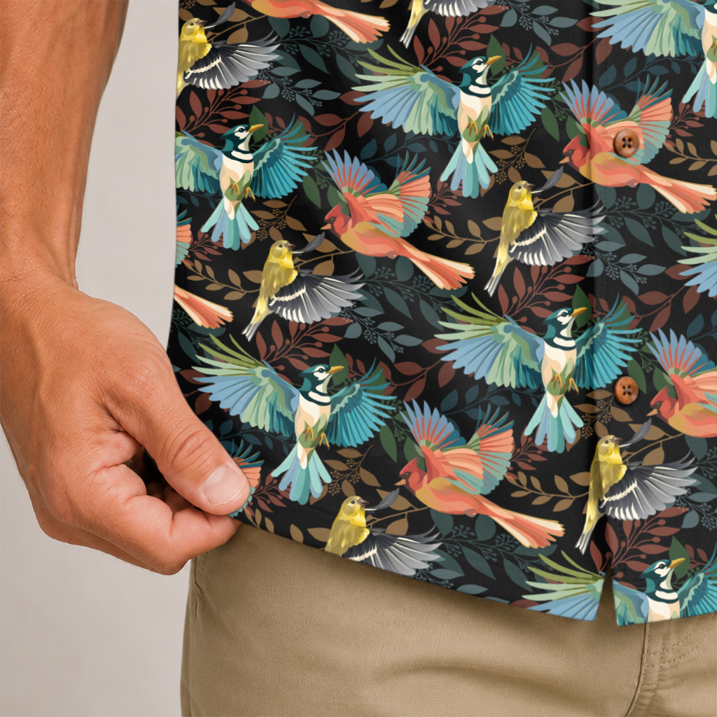 Birdwatching Shirt for Men - Bird Print Hawaiian Button-Up