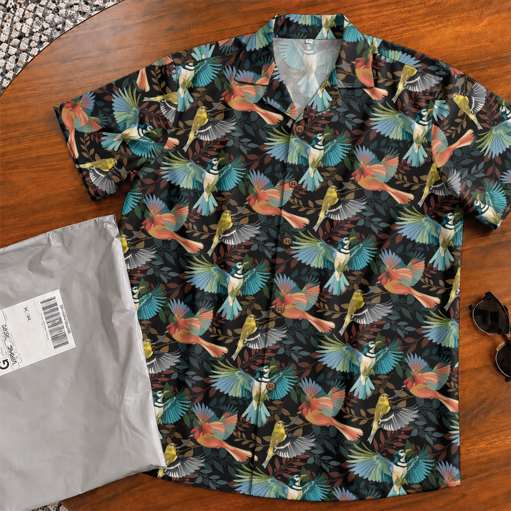 Birdwatching Shirt for Men - Bird Print Hawaiian Button-Up