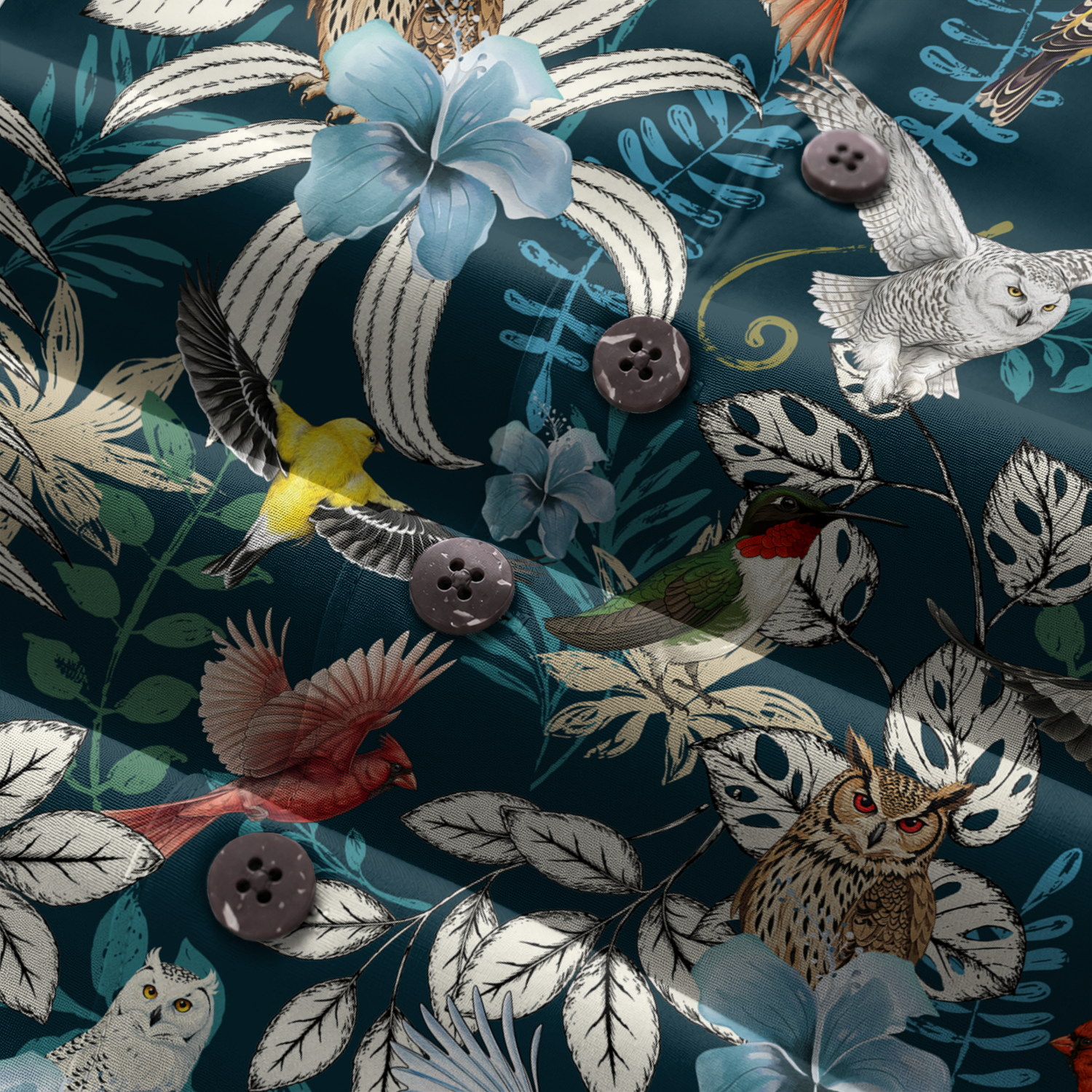 Birdwatching Shirt for Men - Bird Print Hawaiian Button-Up