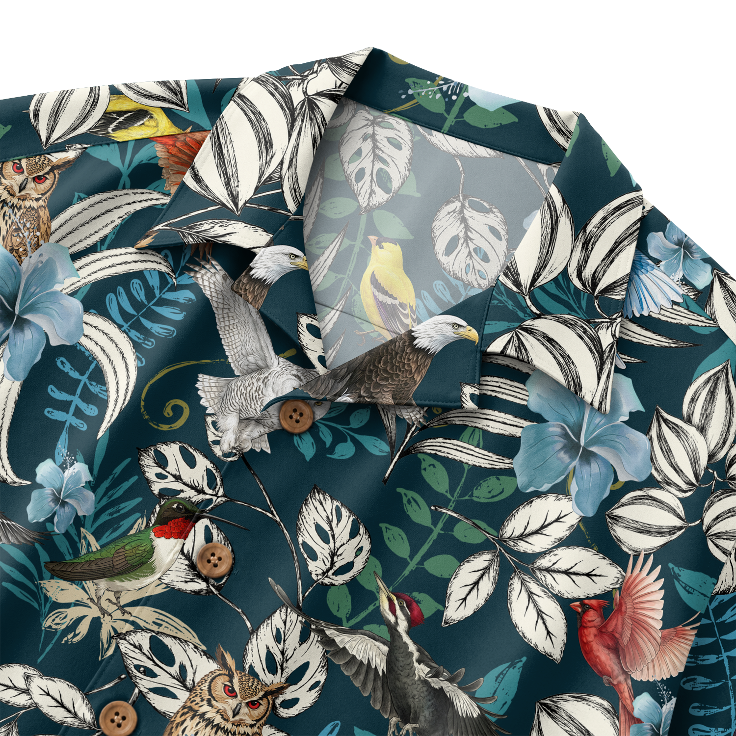Birdwatching Shirt for Men - Bird Print Hawaiian Button-Up