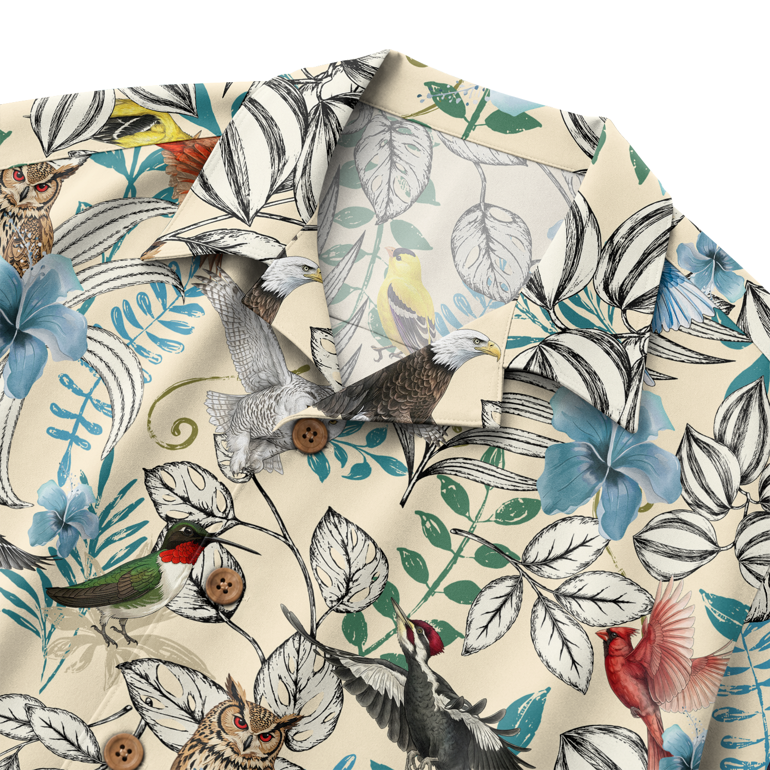 Bird Watching Shirt for Men – Colorful Birds, Butterflies & Botanical Hawaiian Button Down