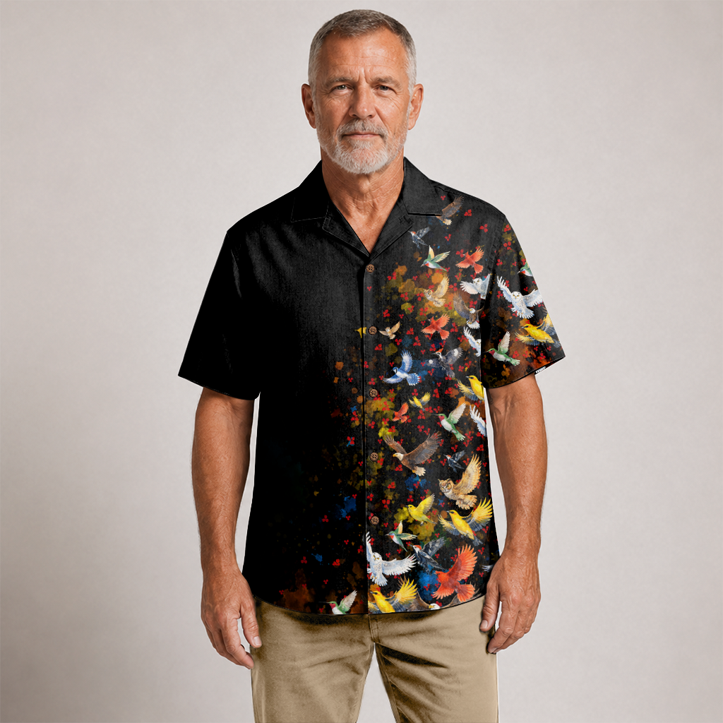 Bird Watching Shirt for Men - Bird Print Hawaiian Short Sleeve Button Down