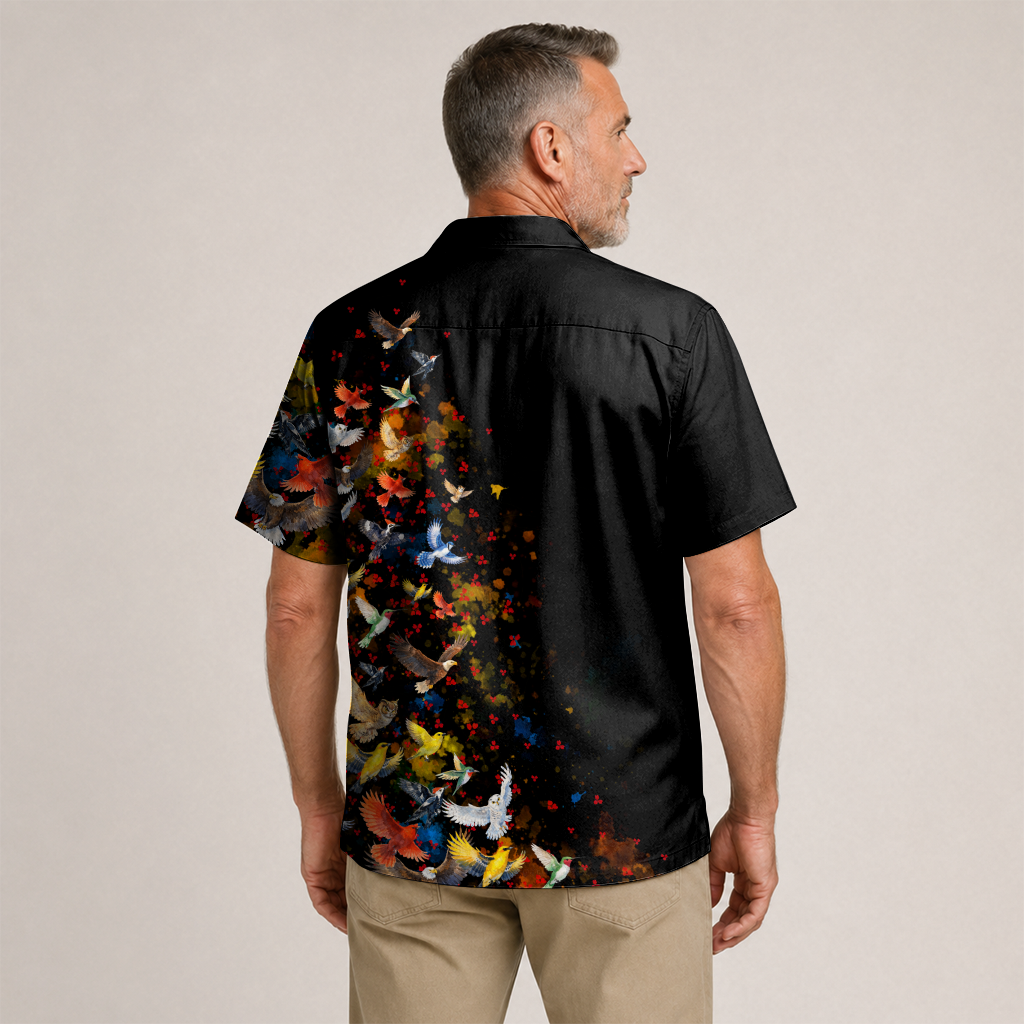 Bird Watching Shirt for Men - Bird Print Hawaiian Short Sleeve Button Down
