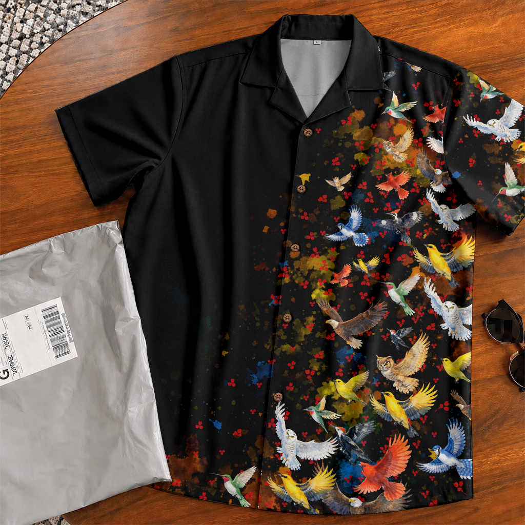 Bird Watching Shirt for Men - Bird Print Hawaiian Short Sleeve Button Down