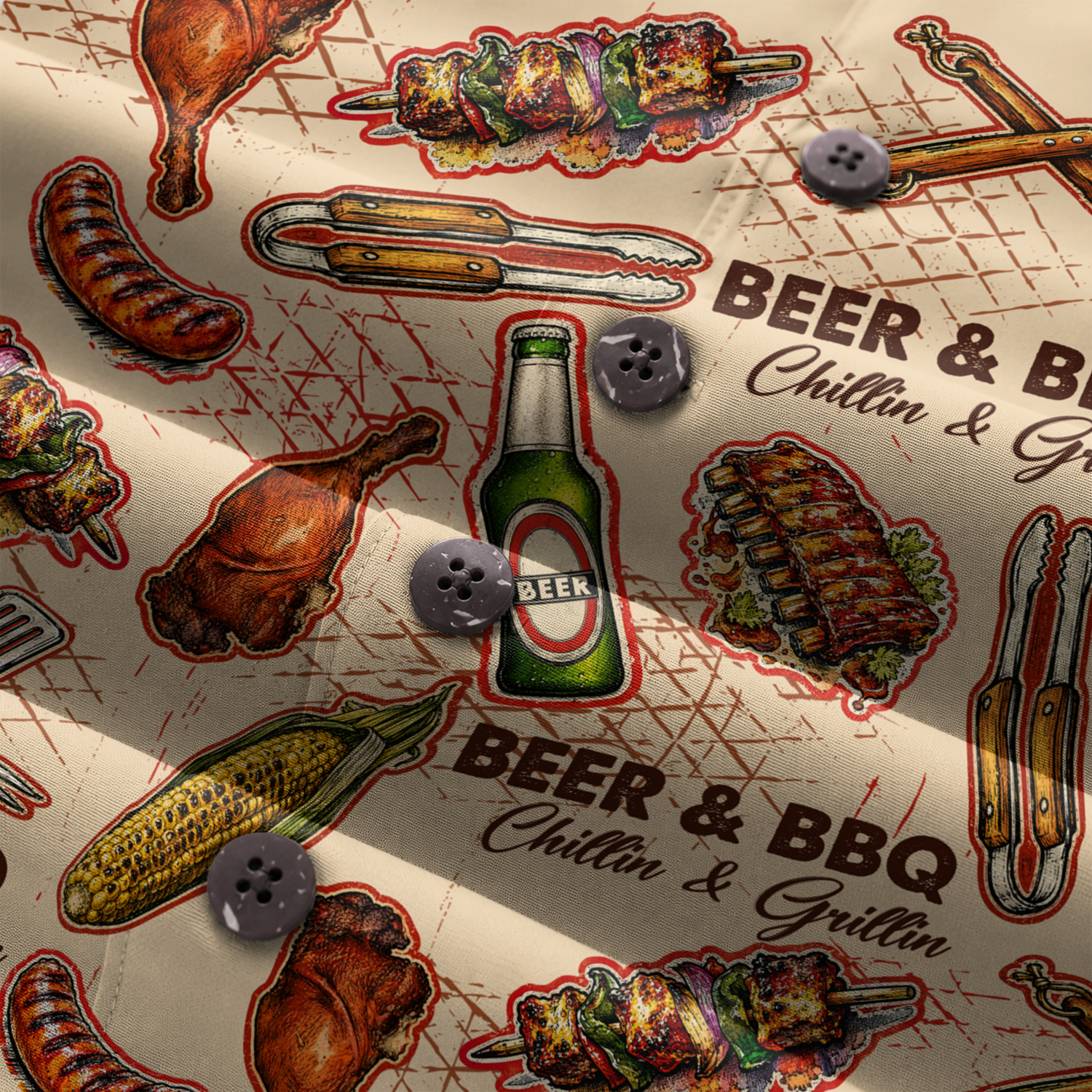 BBQ Shirt for Men - Hawaiian Print Short Sleeve Button-Up