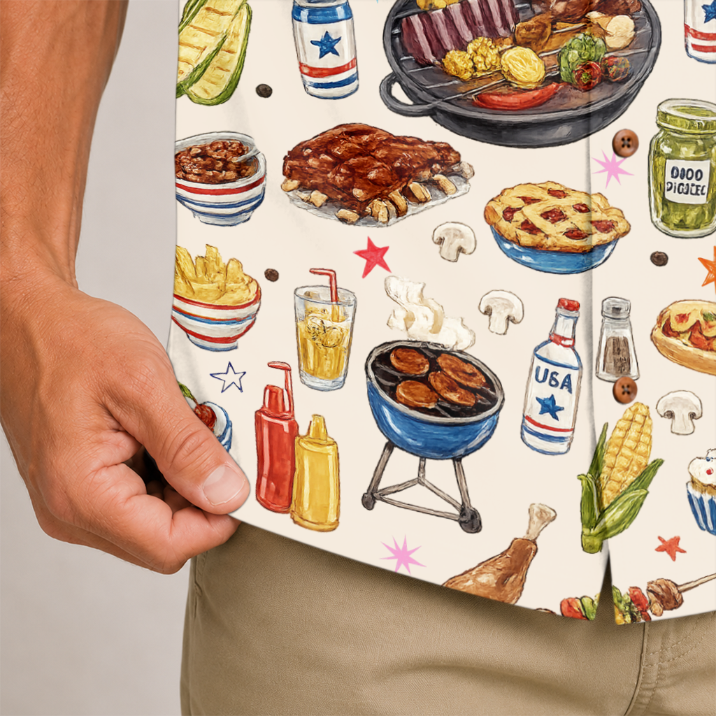 Men's BBQ Hawaiian Shirt - Grilling Print Button-Up