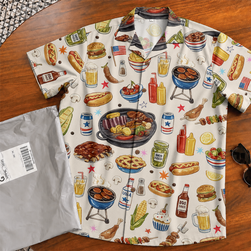 Men's BBQ Hawaiian Shirt - Grilling Print Button-Up