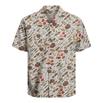 BBQ Shirt for Men - Hawaiian Print Short Sleeve Button-Up
