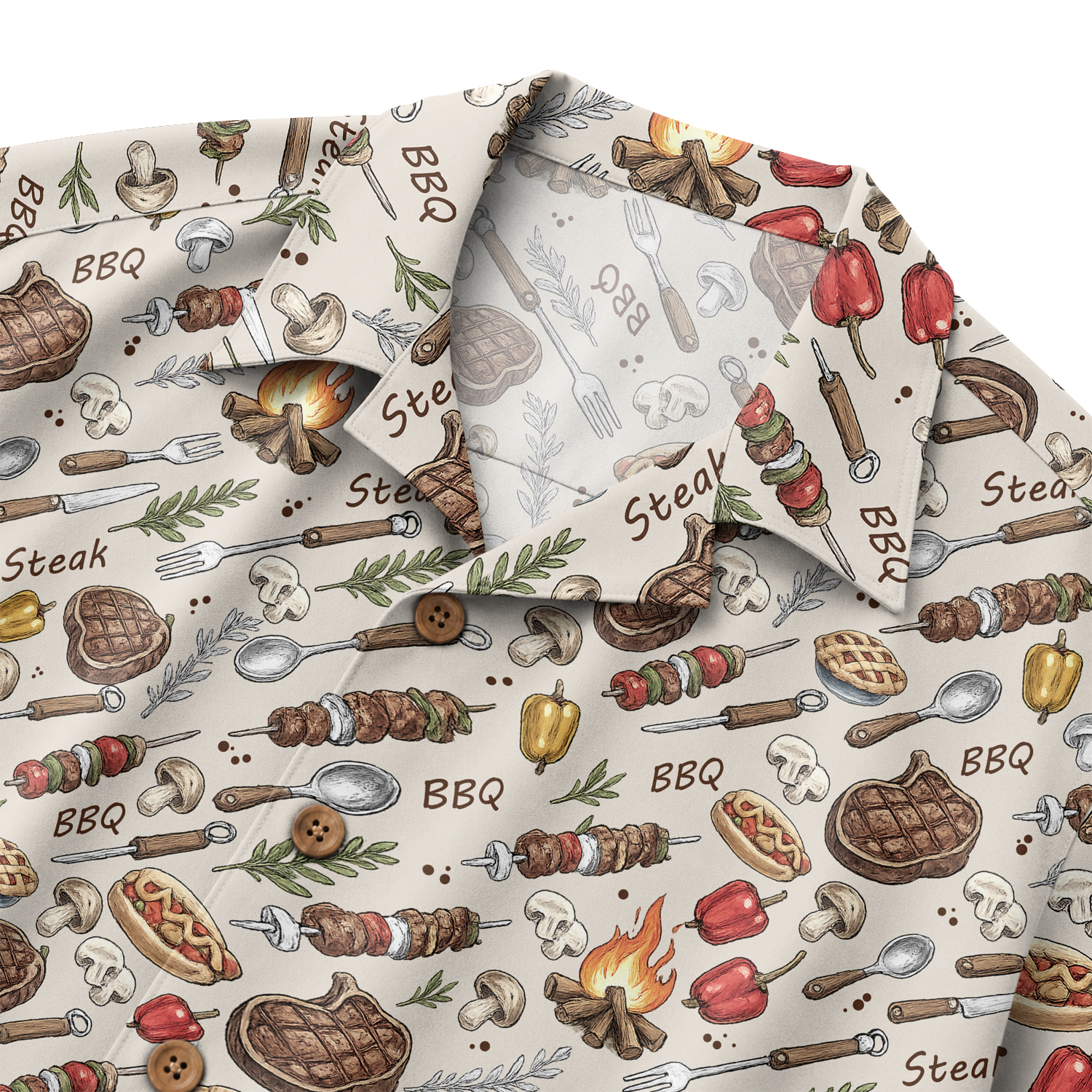 BBQ Shirt for Men - Hawaiian Print Short Sleeve Button-Up